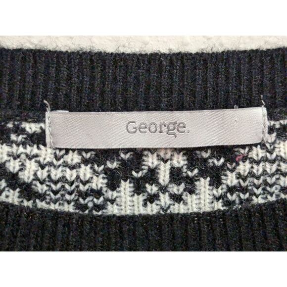 Pretty black Fair Isle style sweater dress w/ white collar knit by George size 8 - Picture 2 of 7